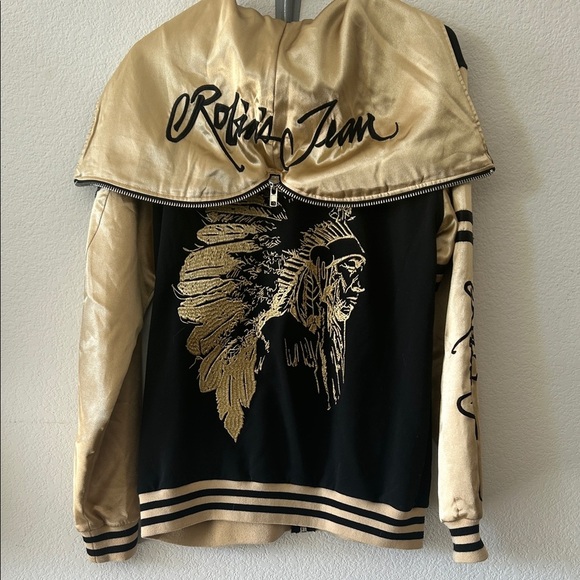 Robin's Jean Black and Gold Bomber Jacket size large - Picture 2 of 15